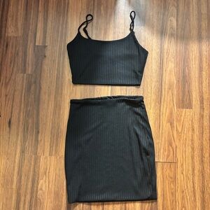 Better Be Black Ribbed Skirt Set - Small